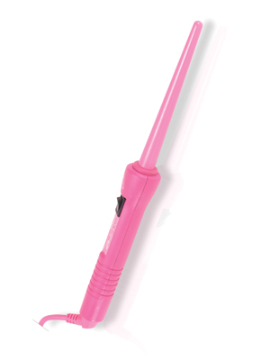 A pink curling iron without the clamp piece